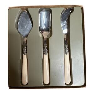 Napoleon Ivory Plastic Handle Cheese Jam Pate 3 PC Serving Set Utensils